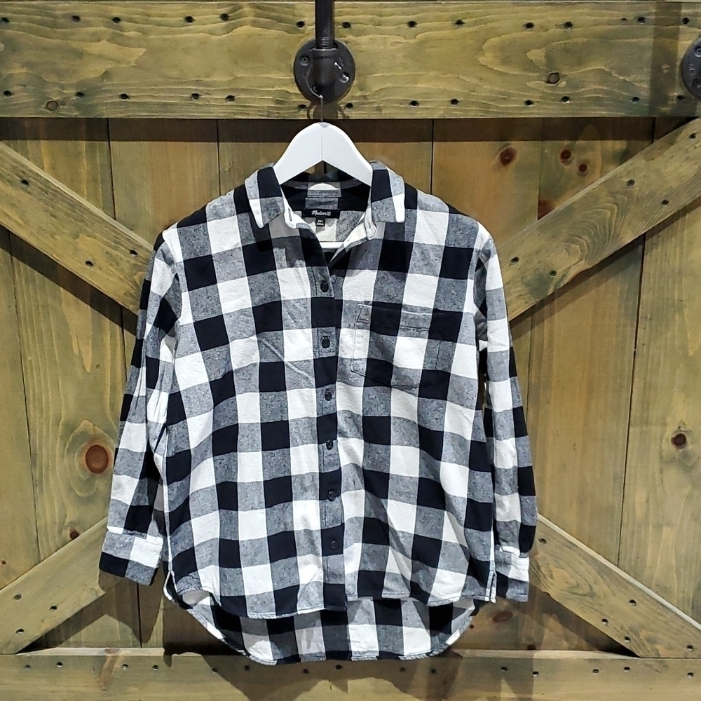 MADEWELL PLAID BLACK WHITE BUTTON DOWN SHIRT SIZE XXS